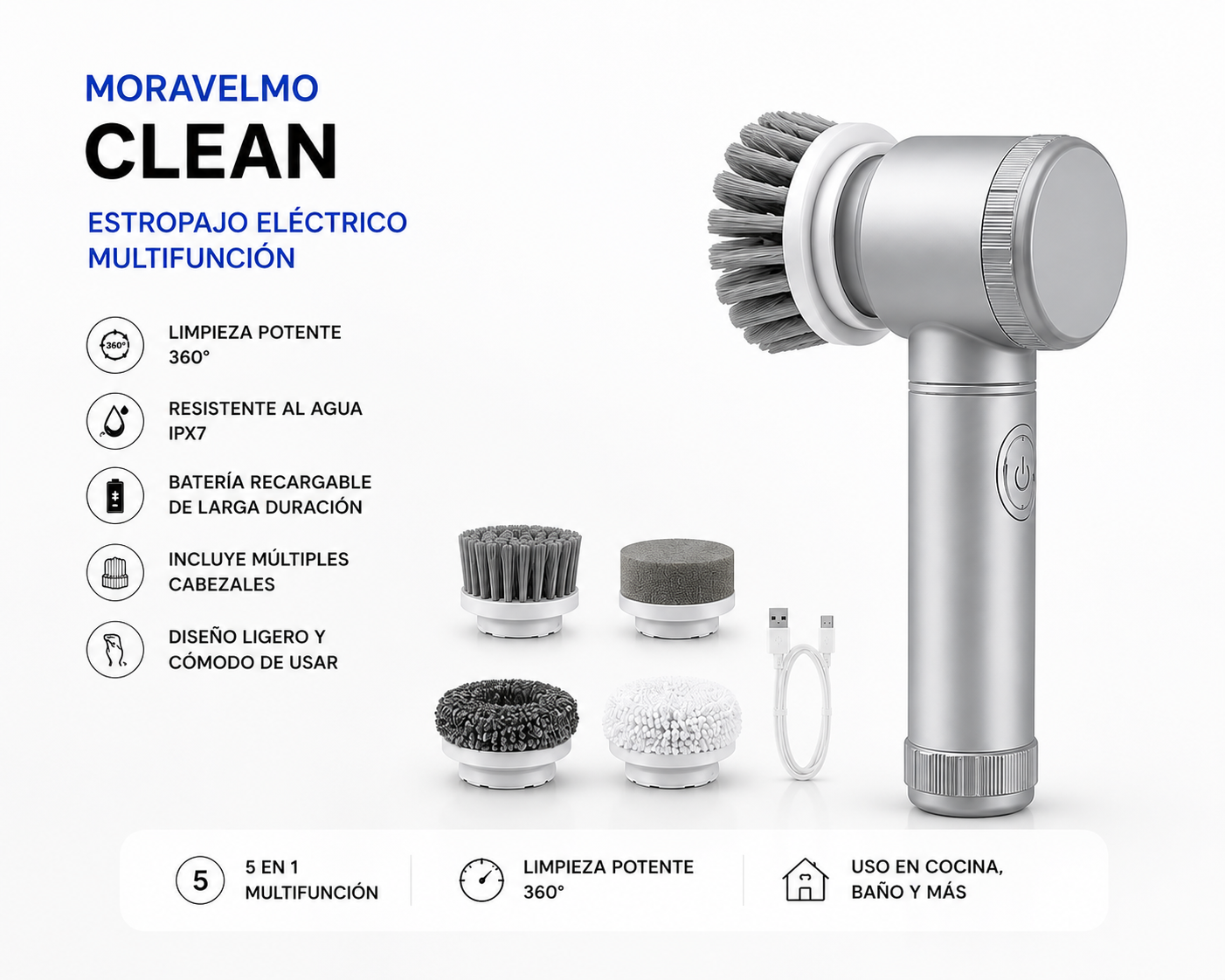 Moravelmo Clean™ | Cepillo Eléctrico Multifunción