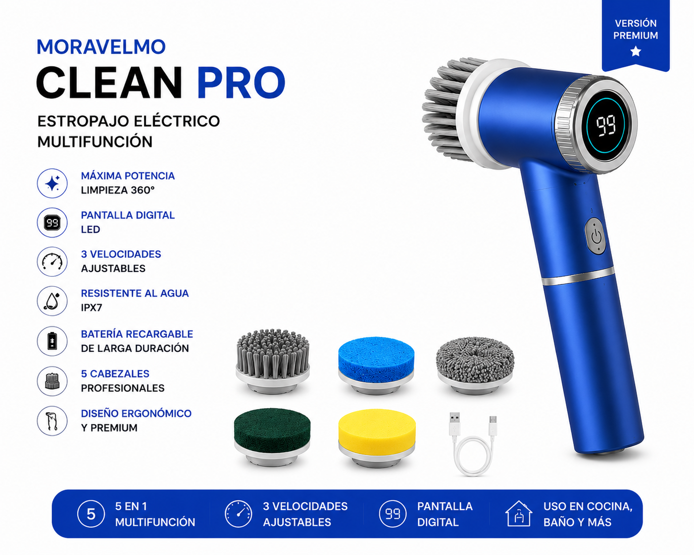 Moravelmo Clean PRO™ | Cepillo Eléctrico Multifunción